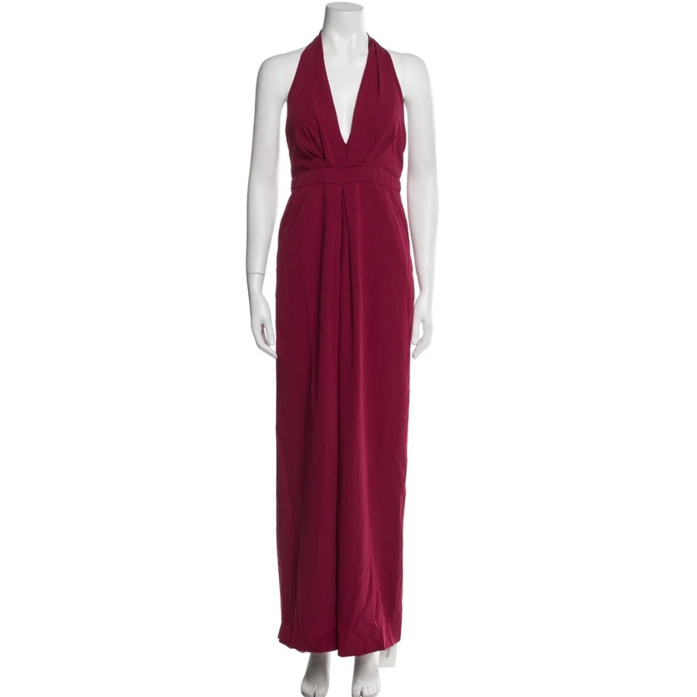 Jill Stuart jumpsuit backless Elegant Burgundy Halter Maxi romper wide leg 2 XS